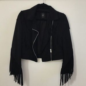 Brand New Zara Suede Leather Jacket with Fringe XS